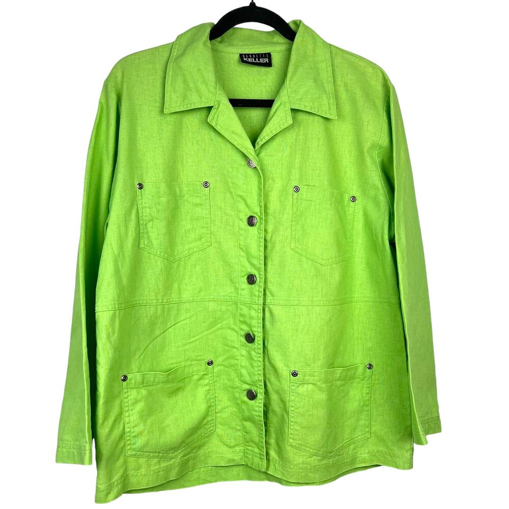 NANNETTE KELLER Lime Green Chore Style Jacket   Petite Medium  Cottagecore